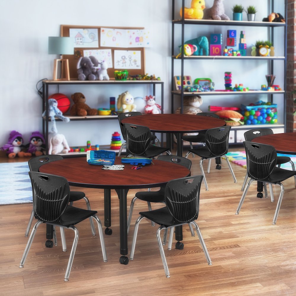 48 Round Adjustable Classroom Table- Cherry & 4 Andy 12 Stack Chairs- Black. Picture 6
