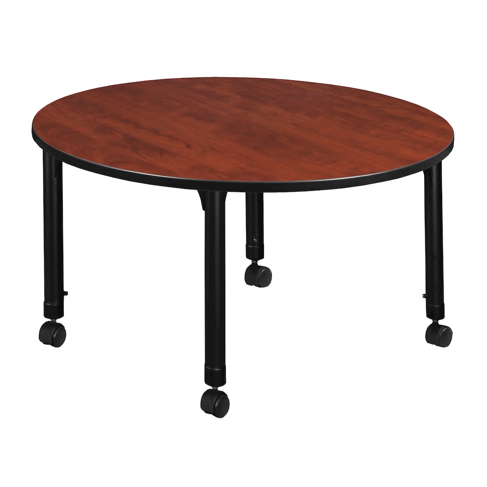 48 in. Round Height Adjustable Mobile Classroom Activity Table- Cherry. Picture 2