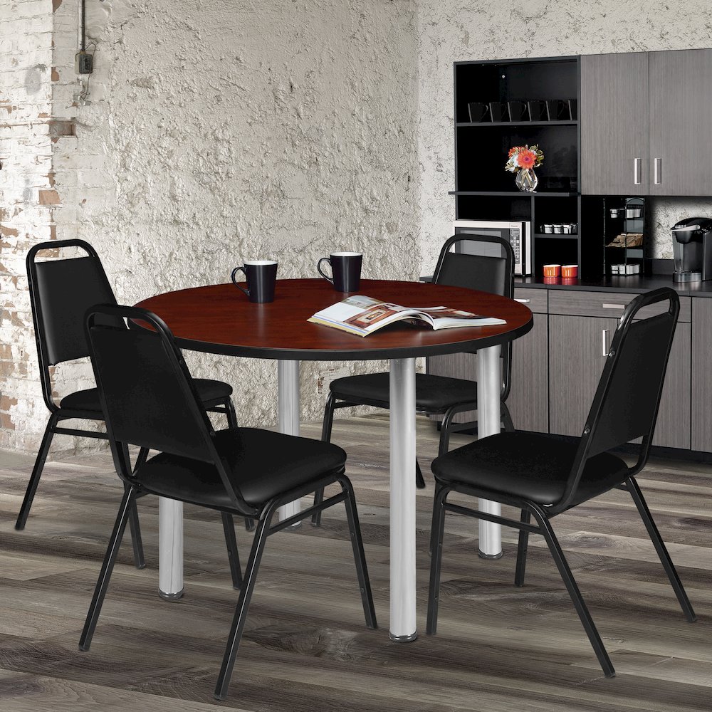 48 in. Large Round Breakroom Table- Cherry Top, Chrome Legs. Picture 2