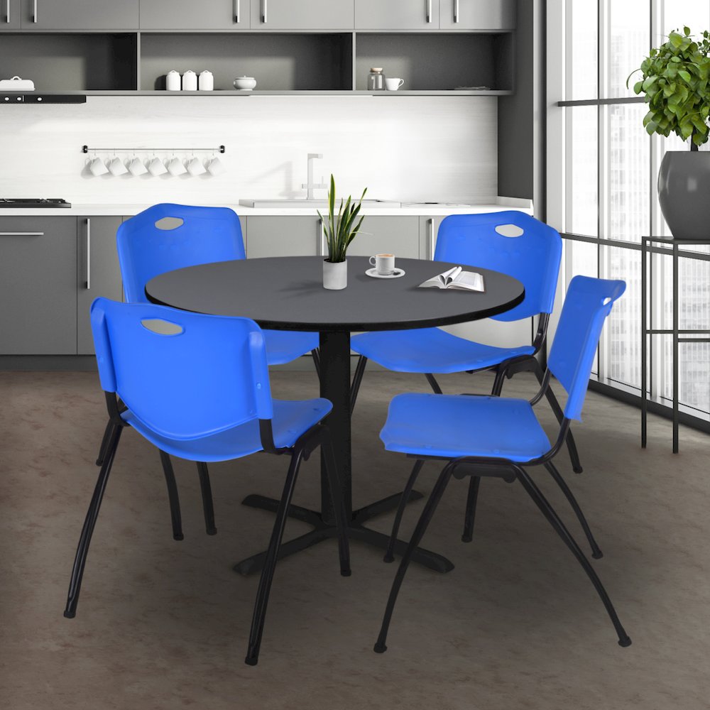 48 in. Round X-Base Breakroom Table- Grey & 4 M Stack Chairs- Blue. Picture 8