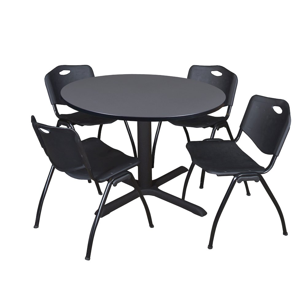 48 in. Round X-Base Breakroom Table- Grey & 4 M Stack Chairs- Black. Picture 1