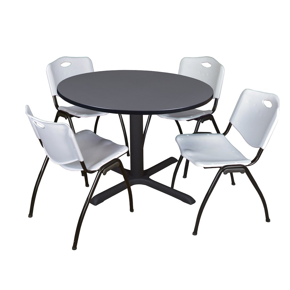48 in. Round X-Base Breakroom Table- Grey & 4 M Stack Chairs- Grey. Picture 1