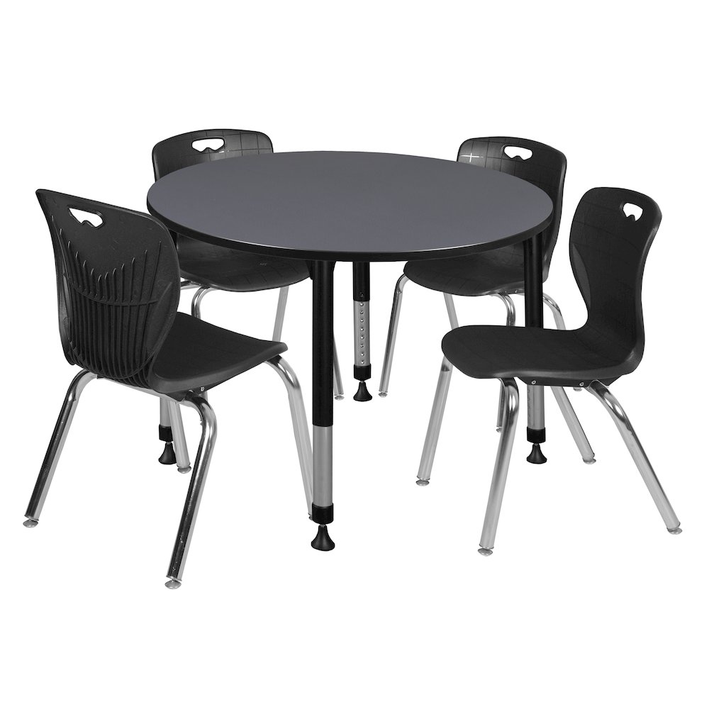 48 Round Adjustable Classroom Table- Grey & 4 Andy 18 Stack Chairs- Black. Picture 1