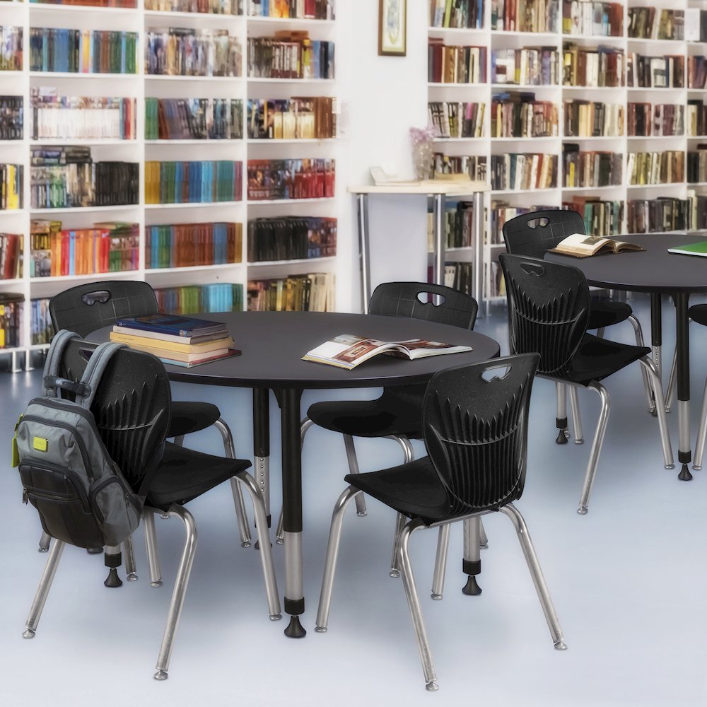 48 Round Adjustable Classroom Table- Grey & 4 Andy 18 Stack Chairs- Black. Picture 6