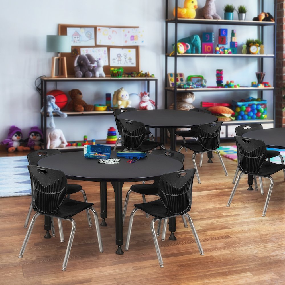 48 Round Adjustable Classroom Table- Grey & 4 Andy 12 Stack Chairs- Black. Picture 6