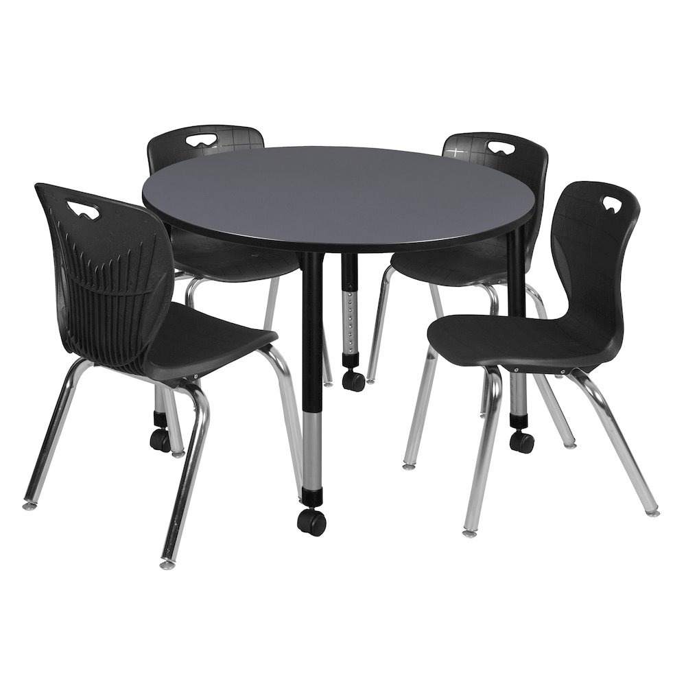 48 Round Adjustable Classroom Table- Grey & 4 Andy 18 Stack Chairs- Black. Picture 1