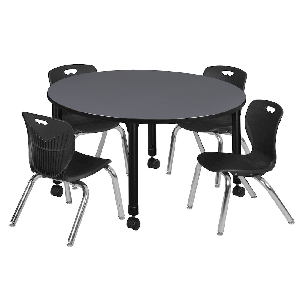 48 Round Adjustable Classroom Table- Grey & 4 Andy 12 Stack Chairs- Black. Picture 1