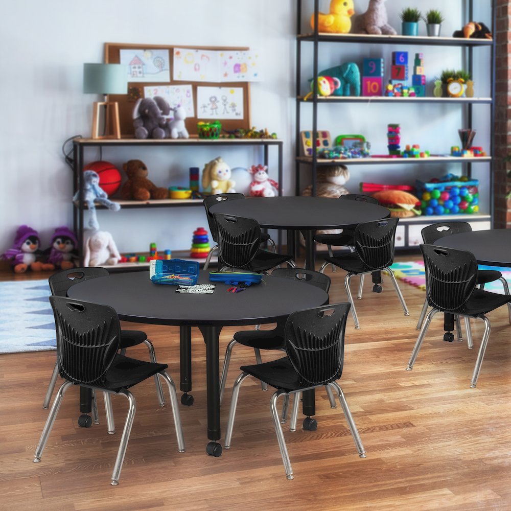 48 Round Adjustable Classroom Table- Grey & 4 Andy 12 Stack Chairs- Black. Picture 6