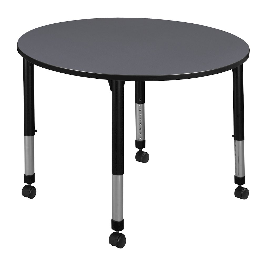48 in. Round Height Adjustable Mobile Classroom Activity Table- Grey. Picture 1