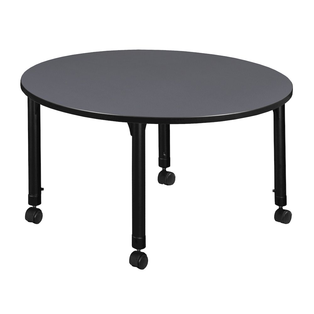 48 in. Round Height Adjustable Mobile Classroom Activity Table- Grey. Picture 2