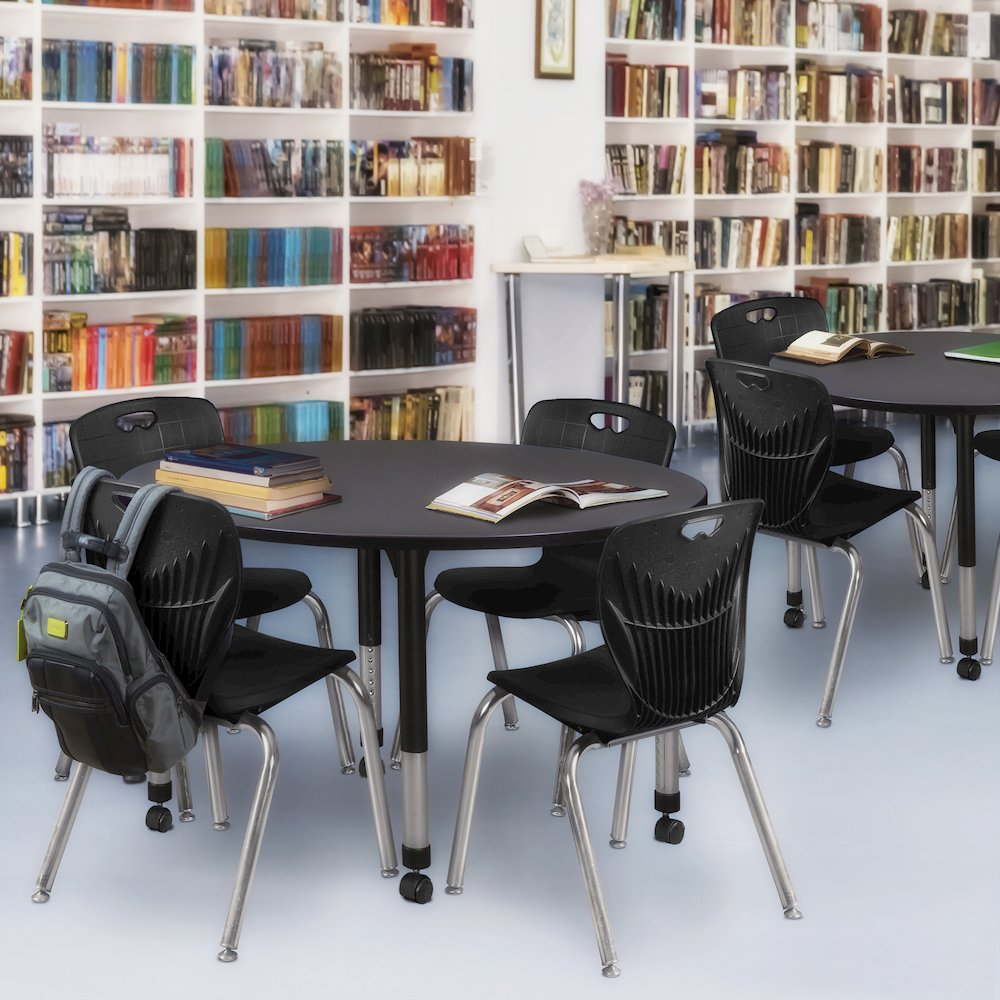 48 in. Round Height Adjustable Mobile Classroom Activity Table- Grey. Picture 5
