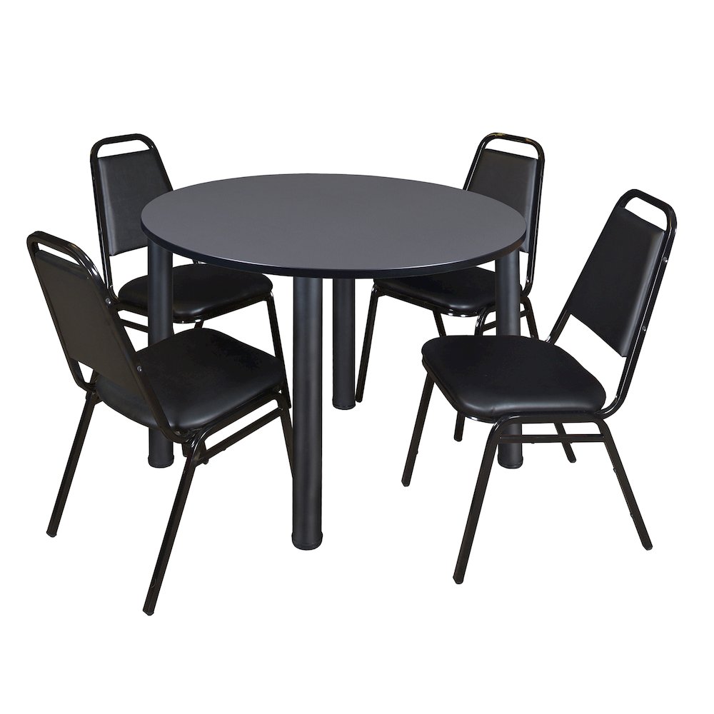 48 in Round Breakroom Table- Grey Top, Black Legs, 4 Restaurant Stack Chairs. Picture 1