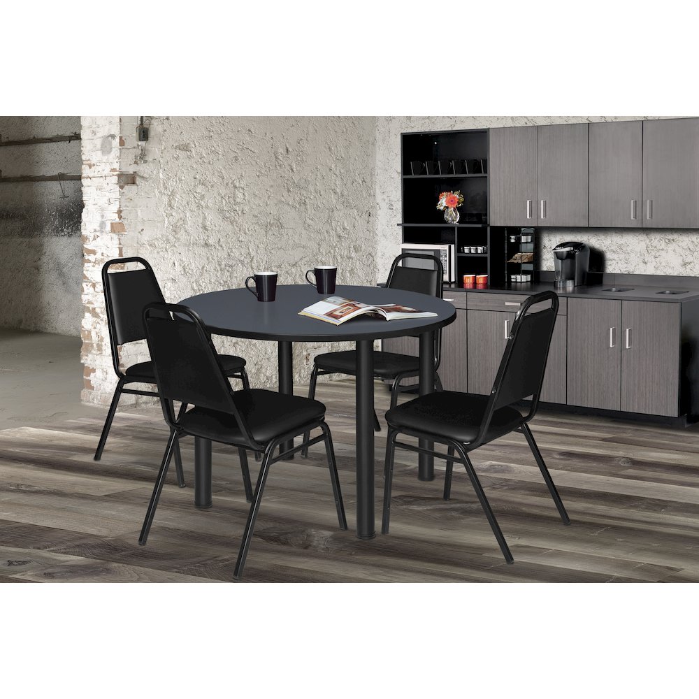 48 in Round Breakroom Table- Grey Top, Black Legs, 4 Restaurant Stack Chairs. Picture 6