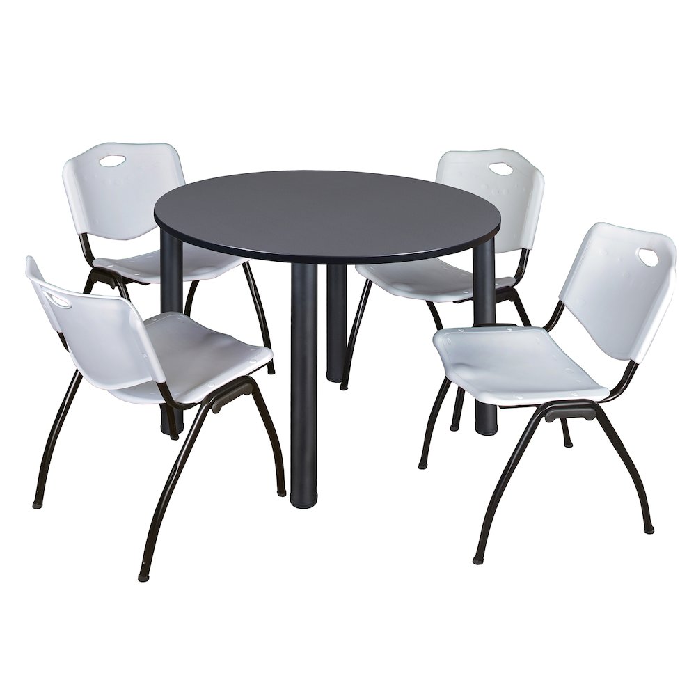 48 in Round Breakroom Table- Grey Top, Black Legs, 4 M Stack Chairs- Grey. Picture 1