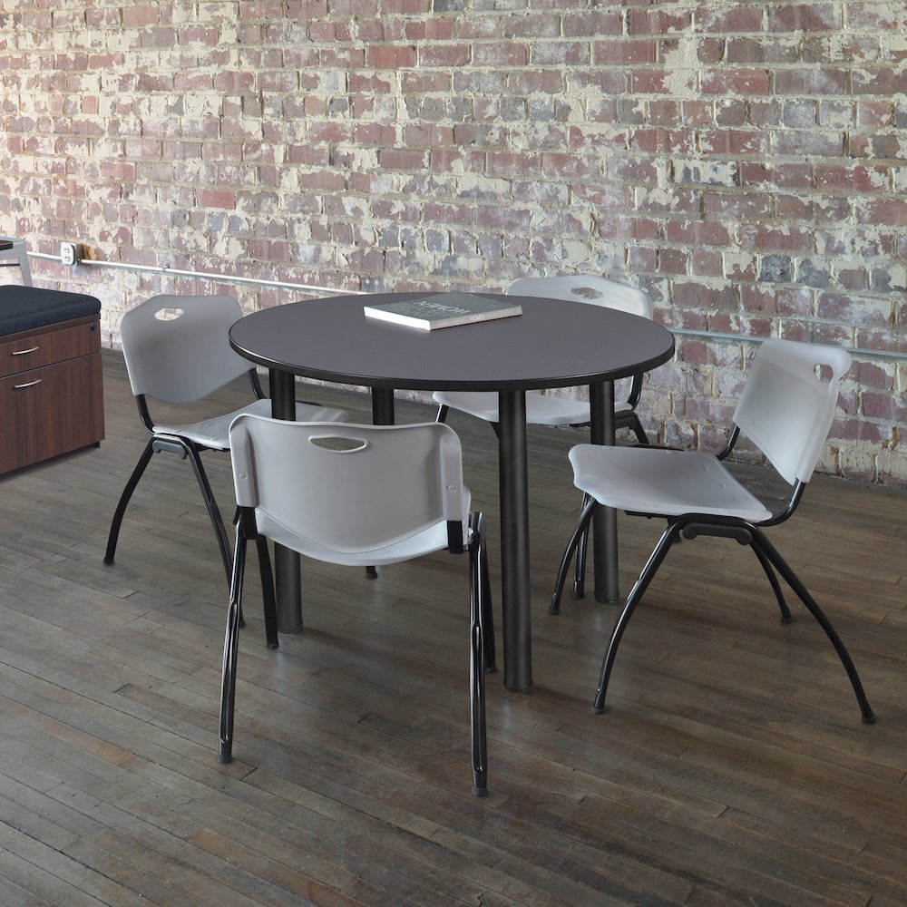 48 in Round Breakroom Table- Grey Top, Black Legs, 4 M Stack Chairs- Grey. Picture 6