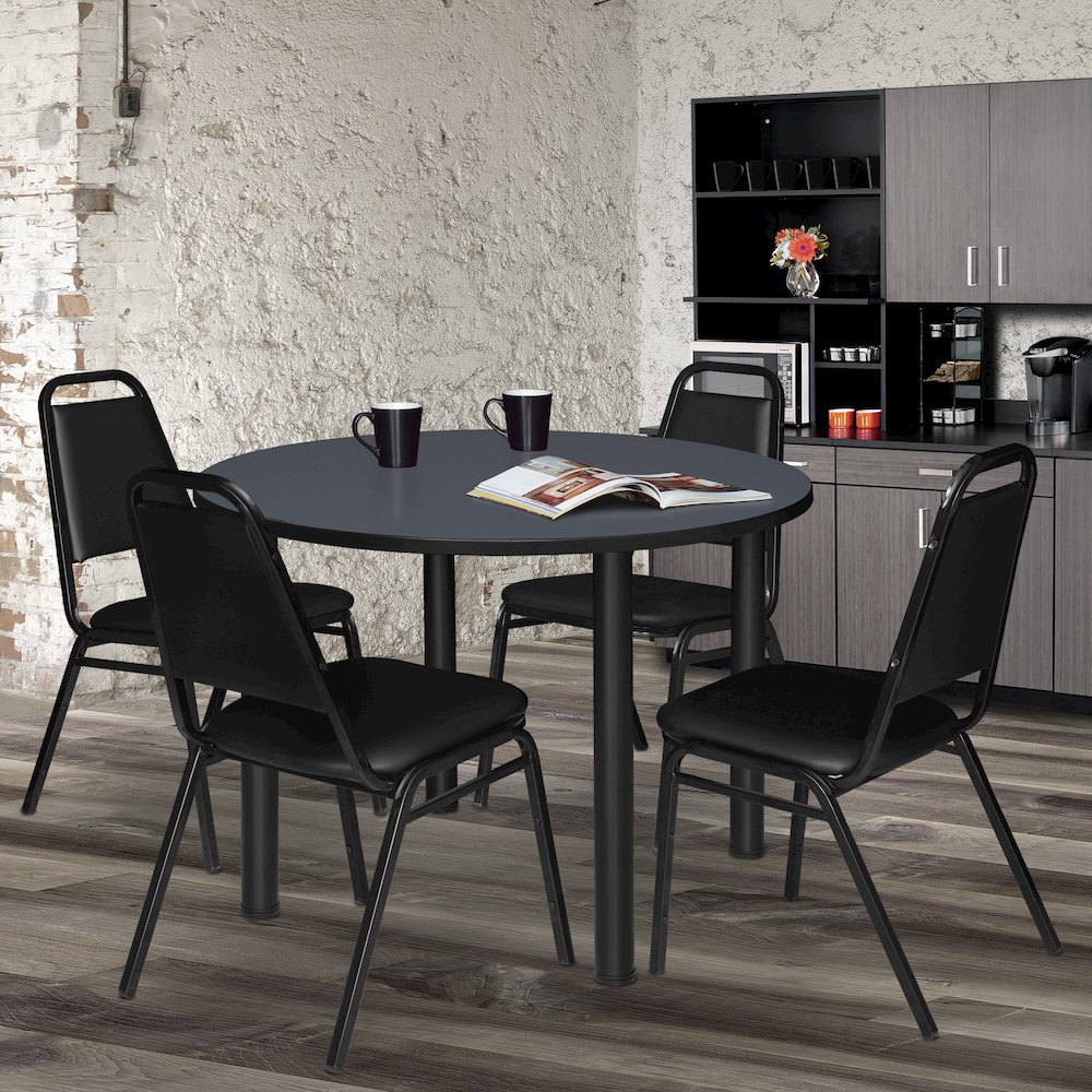 48 in. Large Round Breakroom Table- Grey Top, Black Legs. Picture 2