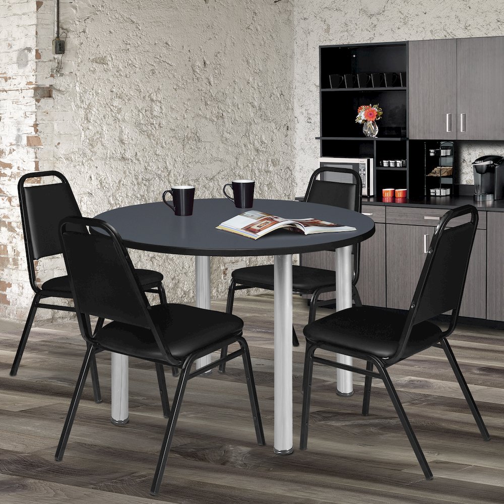 48 in. Large Round Breakroom Table- Grey Top, Chrome Legs. Picture 2