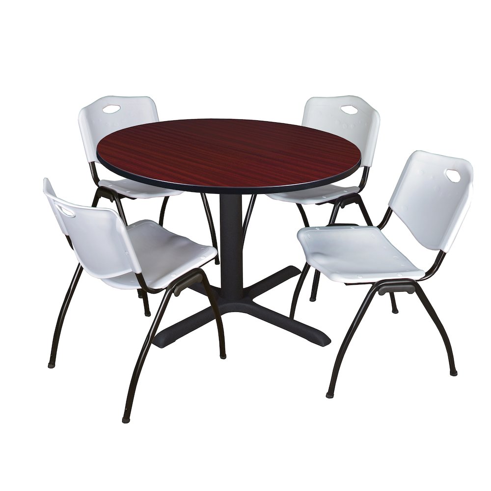 48 in. Round X-Base Breakroom Table- Mahogany & 4 M Stack Chairs- Grey. Picture 1