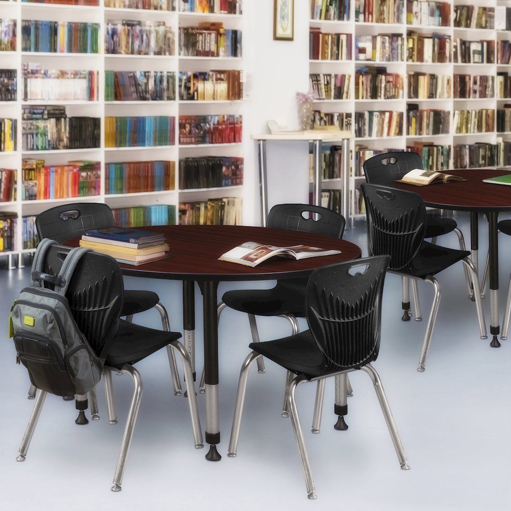 48 Round Adjustable Classroom Table- Mahogany & 4 Andy 18 Stack Chairs- Black. Picture 6