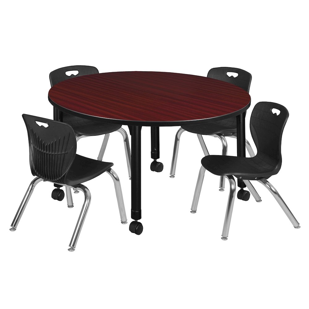 48 Round Adjustable Classroom Table- Mahogany & 4 Andy 12 Stack Chairs- Black. Picture 1