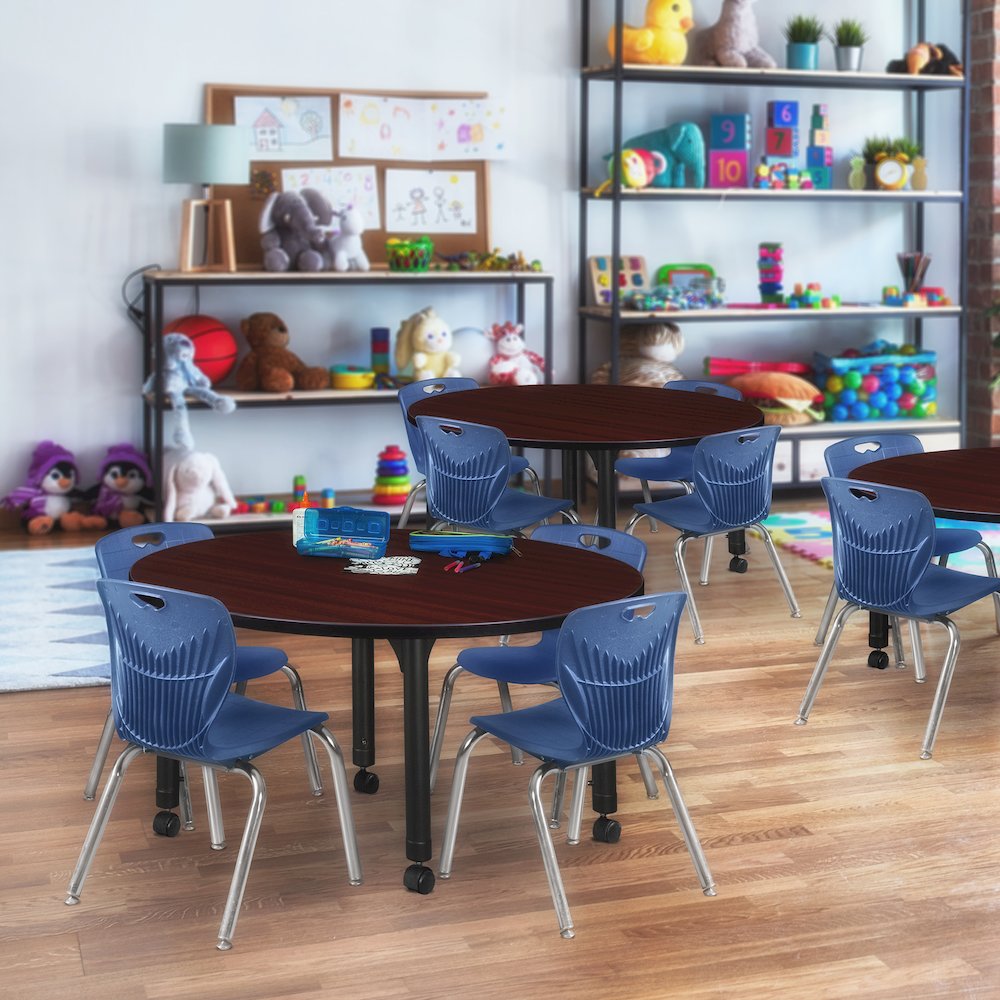 48 Round Adjustable Classroom Table- Mahogany & 4 Andy 12 Stack Chairs- Blue. Picture 6
