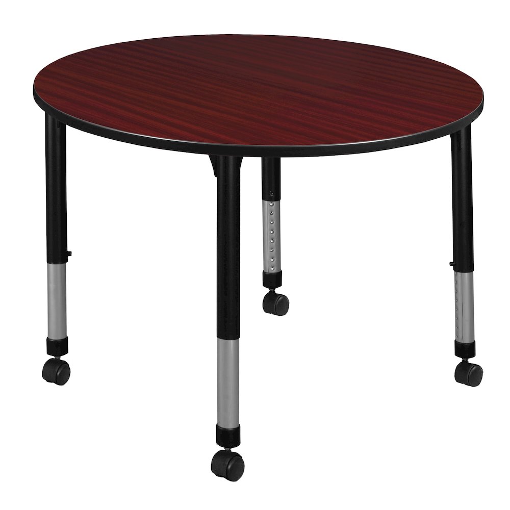 48 in. Round Height Adjustable Mobile Classroom Activity Table- Mahogany. Picture 1
