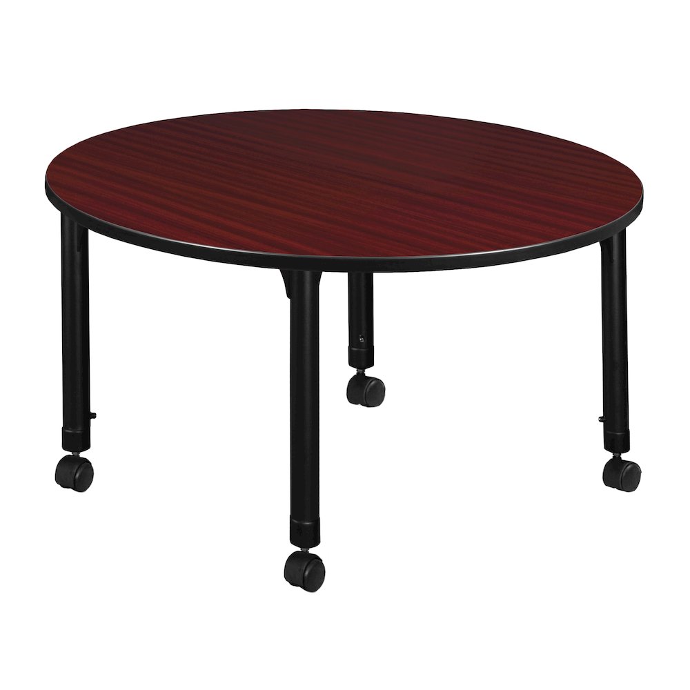 48 in. Round Height Adjustable Mobile Classroom Activity Table- Mahogany. Picture 2