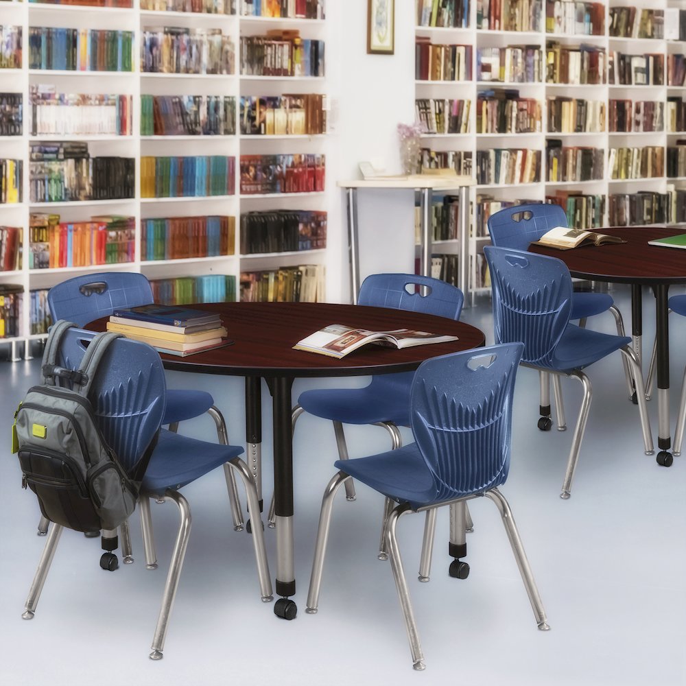48 in. Round Height Adjustable Mobile Classroom Activity Table- Mahogany. Picture 5
