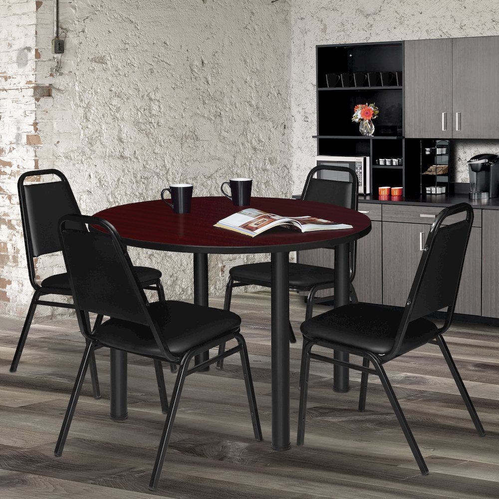 48 in. Large Round Breakroom Table- Mahogany Top, Black Legs. Picture 2