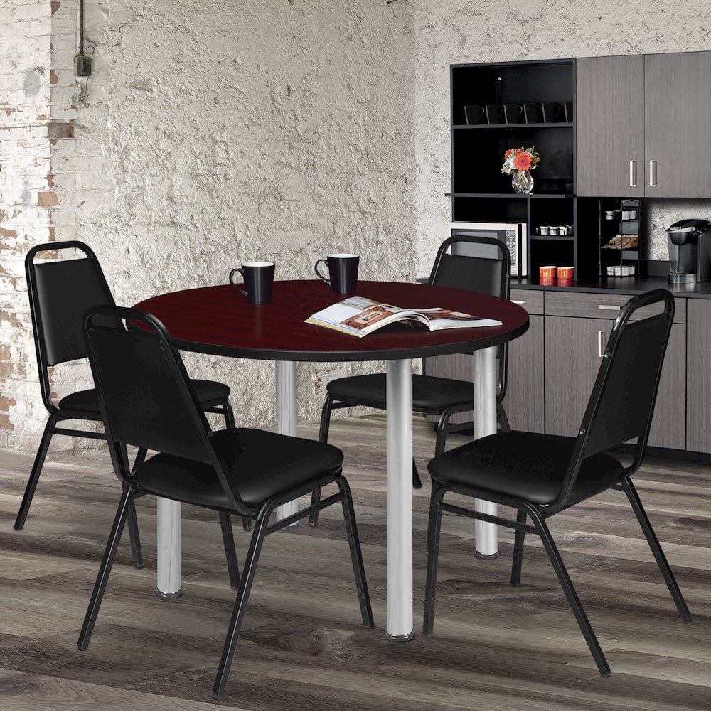 48 in. Large Round Breakroom Table- Mahogany Top, Chrome Legs. Picture 2