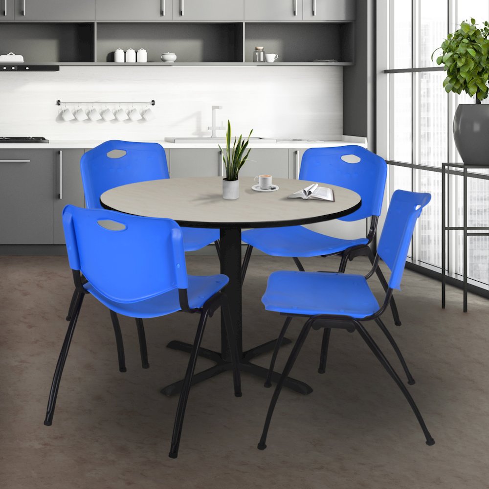 48 in. Round X-Base Breakroom Table- Maple & 4 M Stack Chairs- Blue. Picture 8