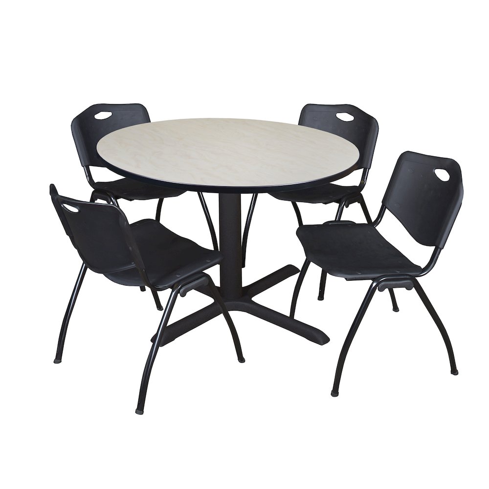48 in. Round X-Base Breakroom Table- Maple & 4 M Stack Chairs- Black. Picture 1