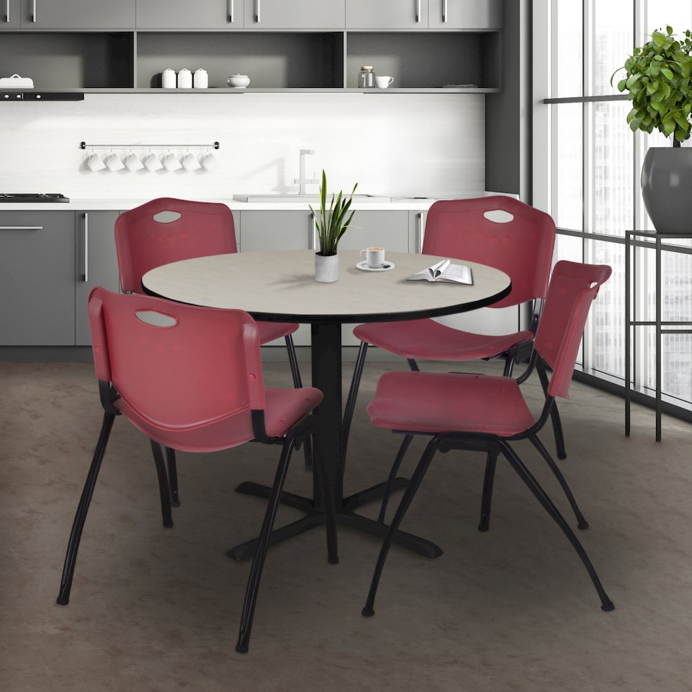 48 in. Round X-Base Breakroom Table- Maple & 4 M Stack Chairs- Burgundy. Picture 8