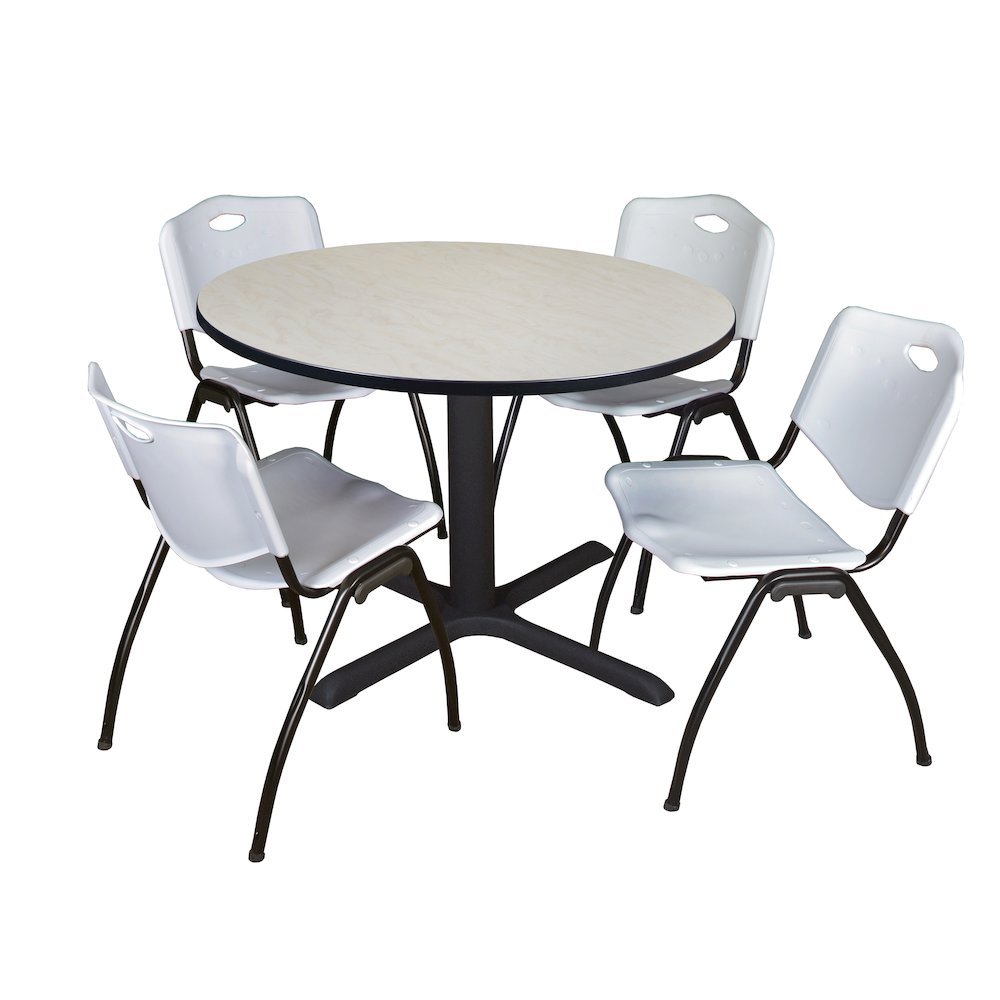 48 in. Round X-Base Breakroom Table- Maple & 4 M Stack Chairs- Grey. Picture 1