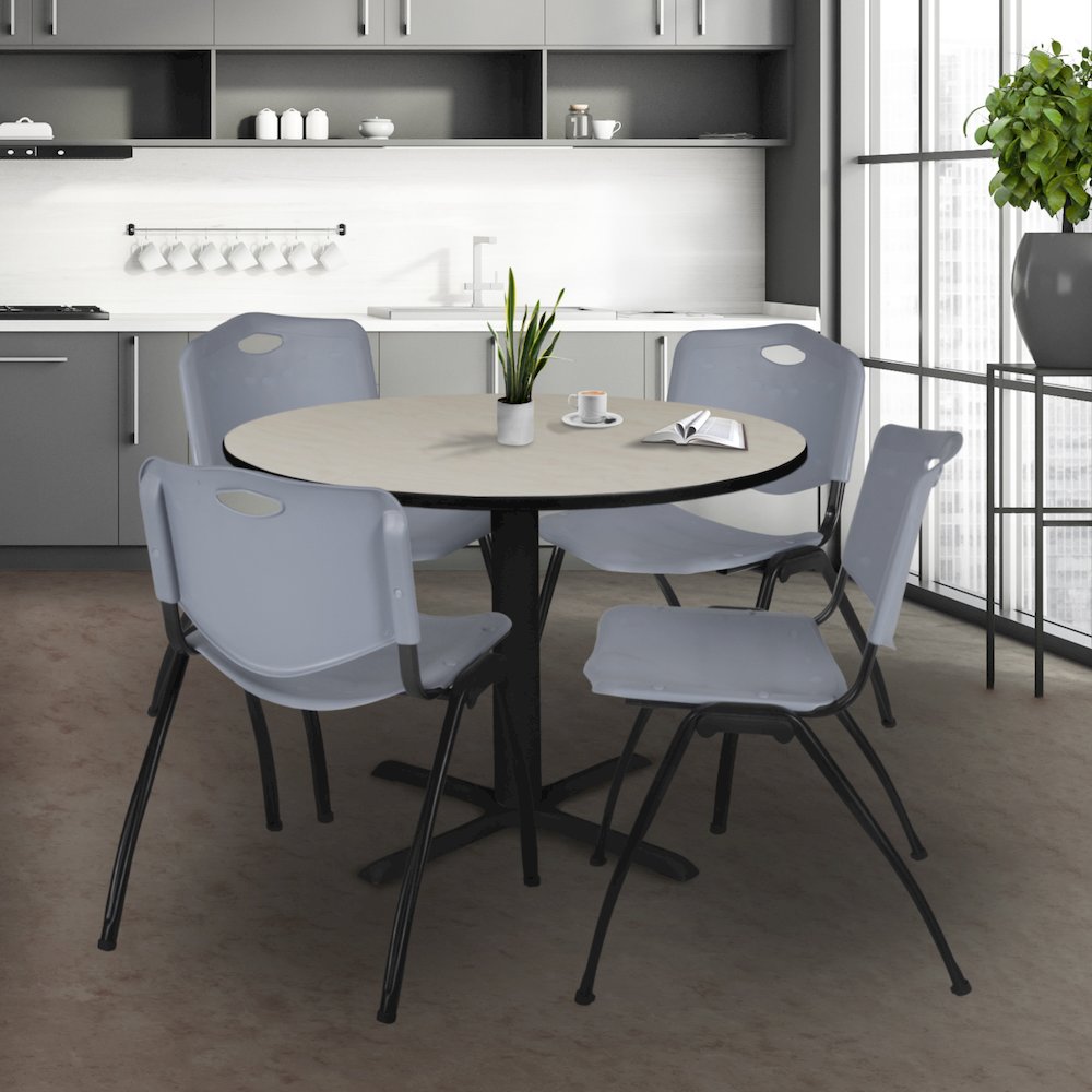 48 in. Round X-Base Breakroom Table- Maple & 4 M Stack Chairs- Grey. Picture 8