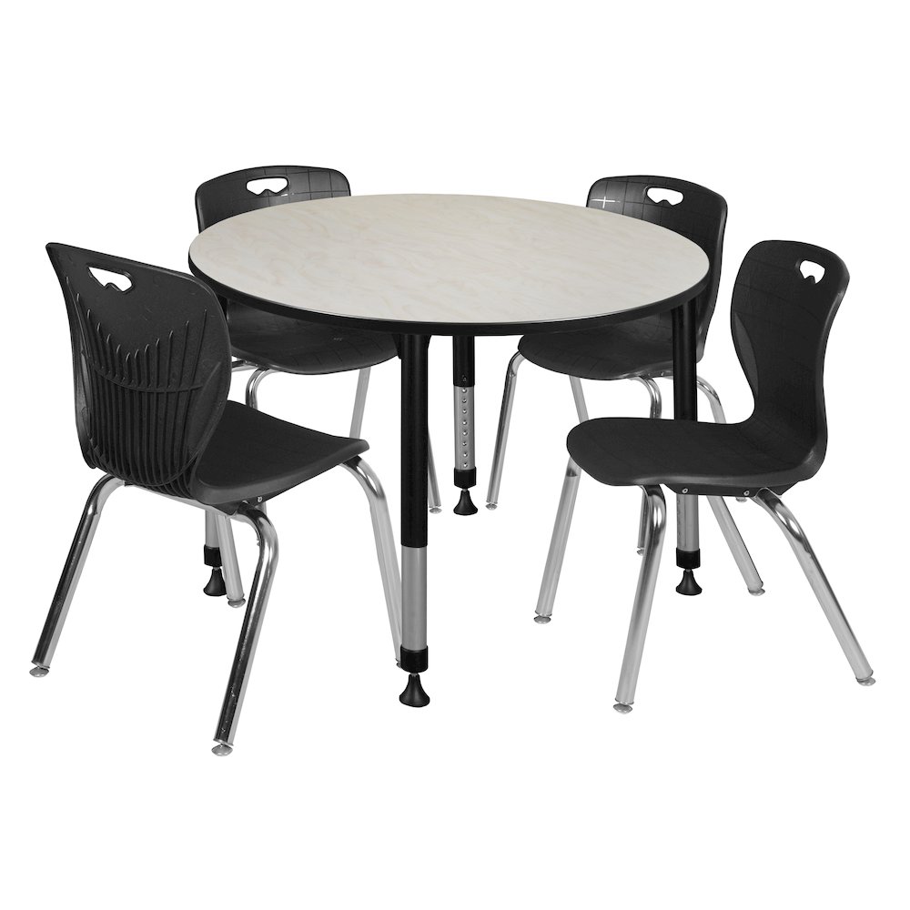 48 Round Adjustable Classroom Table- Maple & 4 Andy 18 Stack Chairs- Black. Picture 1