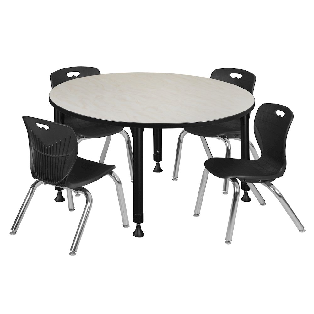 48 Round Adjustable Classroom Table- Maple & 4 Andy 12 Stack Chairs- Black. Picture 1