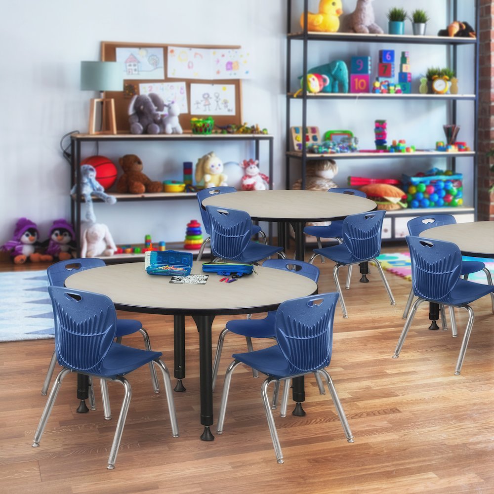 48 Round Adjustable Classroom Table- Maple & 4 Andy 12 Stack Chairs- Blue. Picture 6