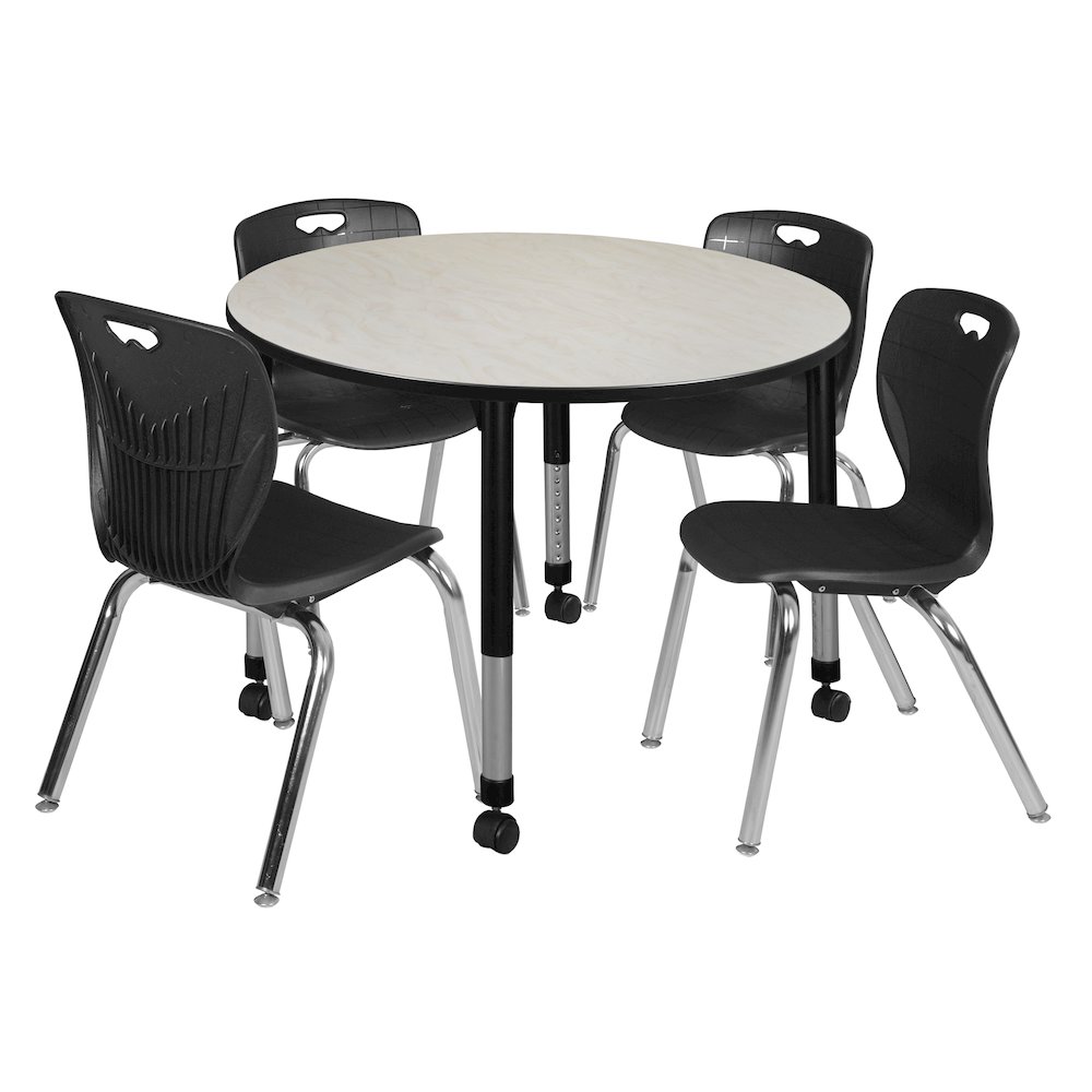 48 Round Adjustable Classroom Table- Maple & 4 Andy 18 Stack Chairs- Black. Picture 1