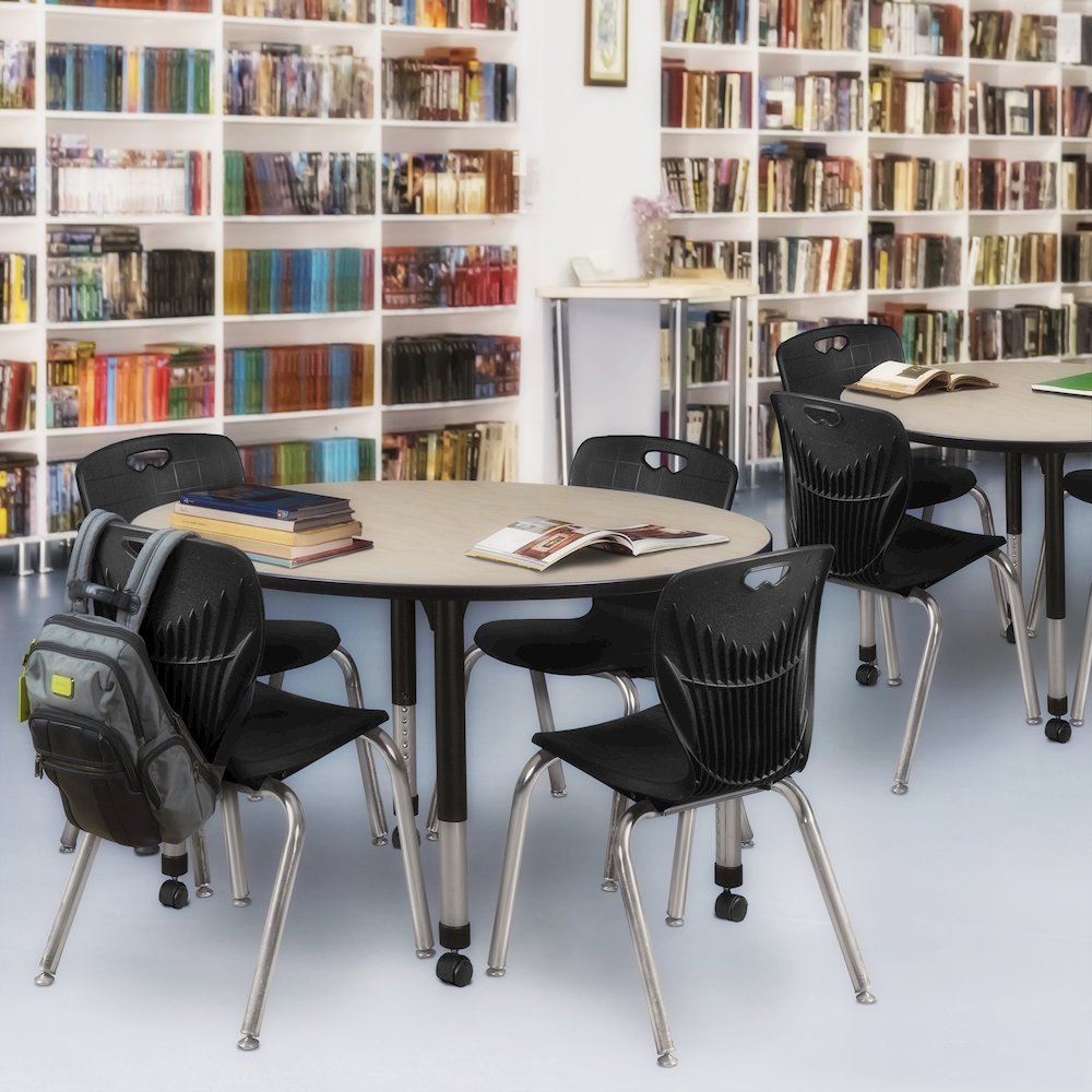48 Round Adjustable Classroom Table- Maple & 4 Andy 18 Stack Chairs- Black. Picture 6