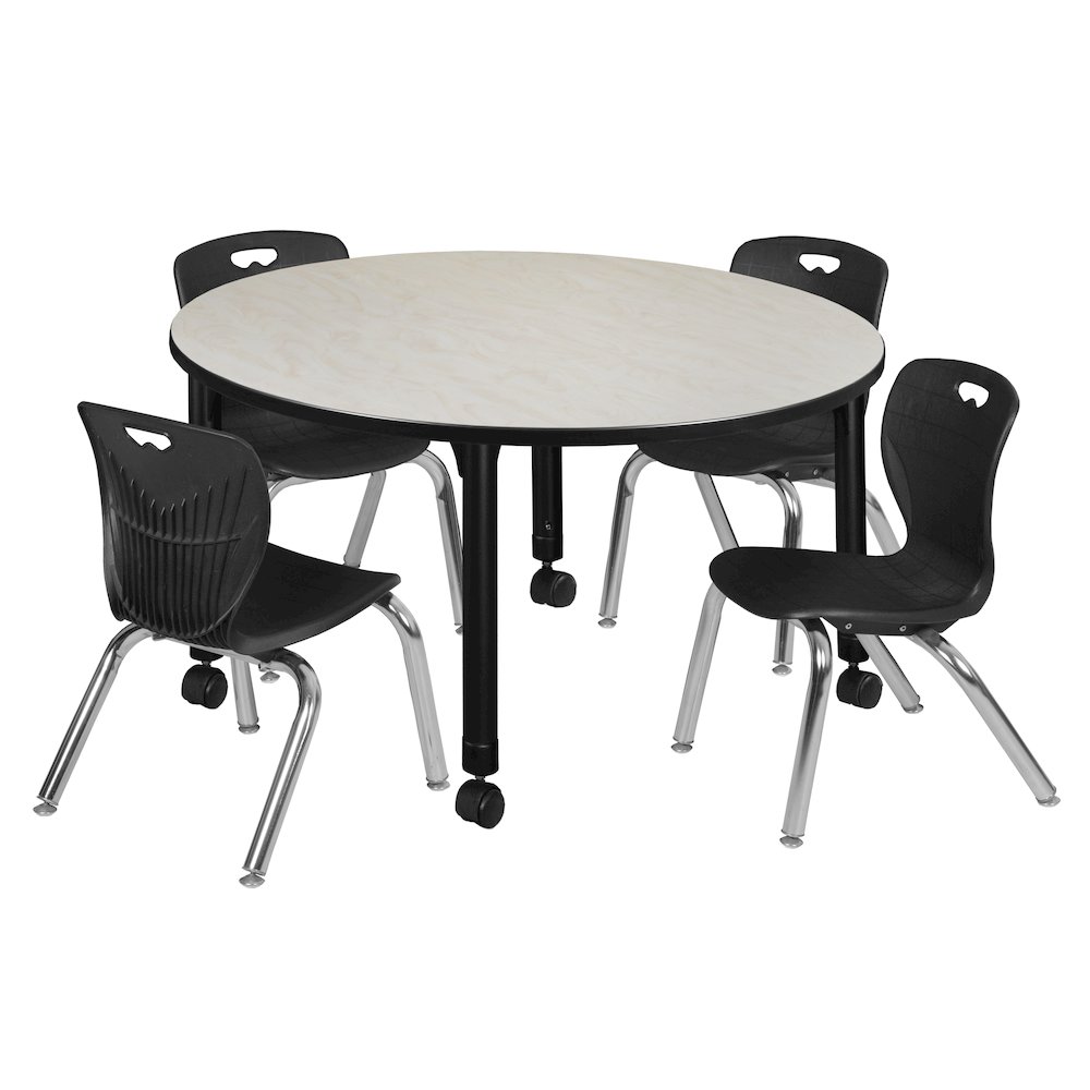 48 Round Adjustable Classroom Table- Maple & 4 Andy 12 Stack Chairs- Black. Picture 1