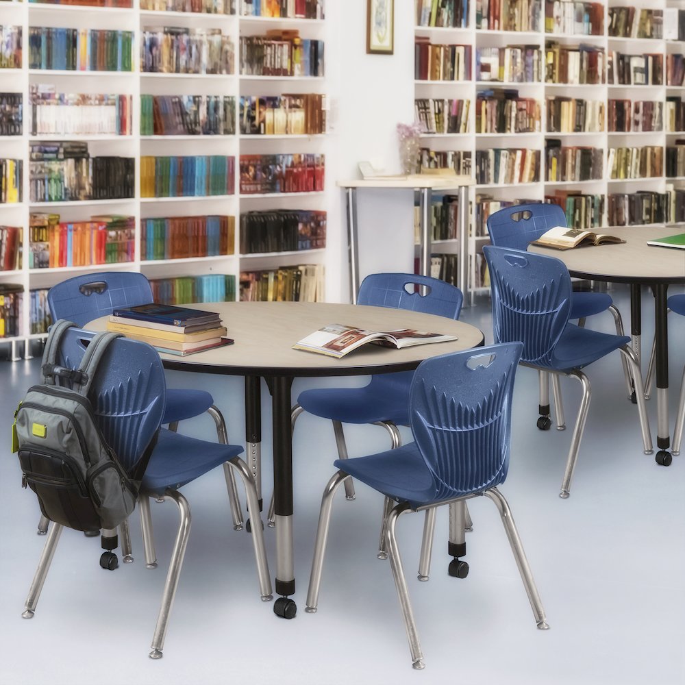 48 in. Round Height Adjustable Mobile Classroom Activity Table- Maple. Picture 5