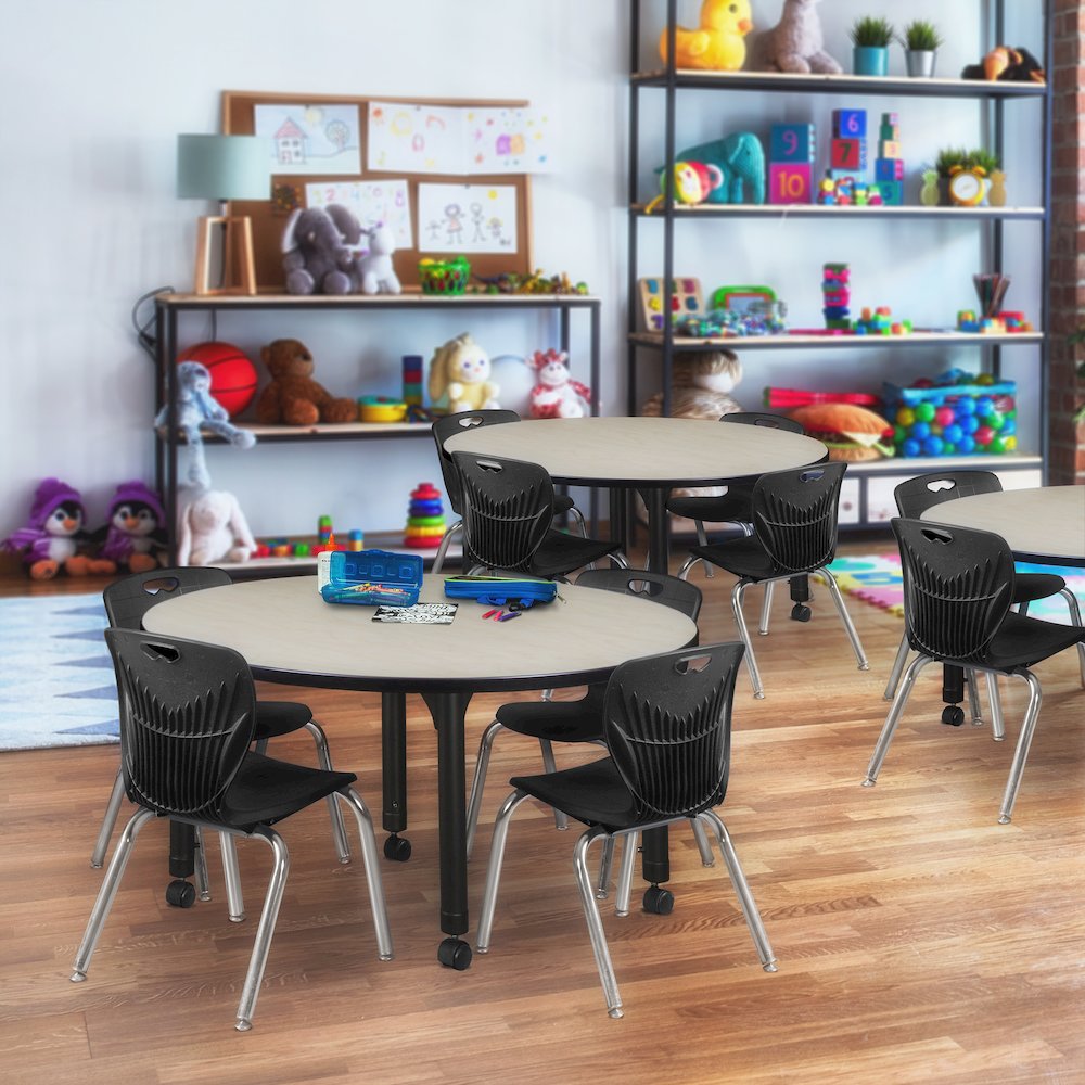 48 in. Round Height Adjustable Mobile Classroom Activity Table- Maple. Picture 4