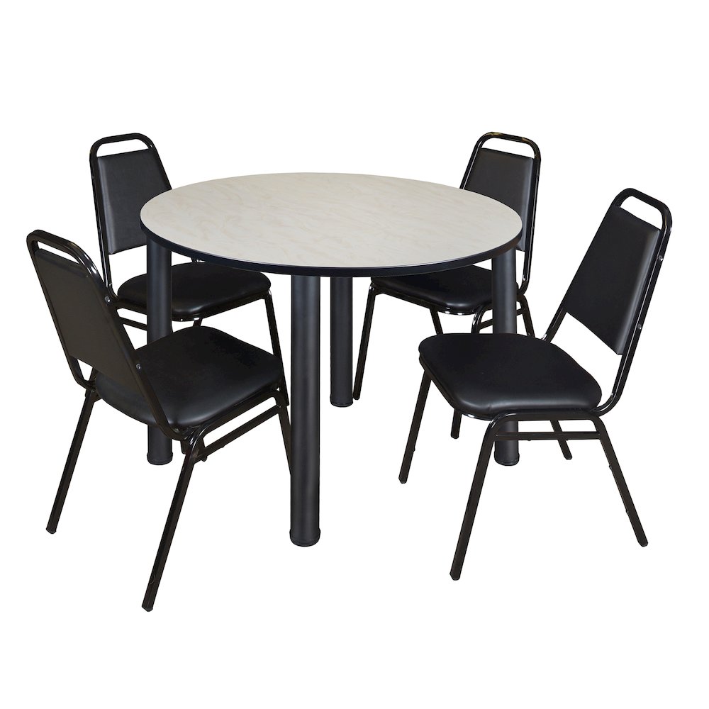 48 in Round Breakroom Table- Maple Top, Black Legs, 4 Restaurant Stack Chairs. Picture 1