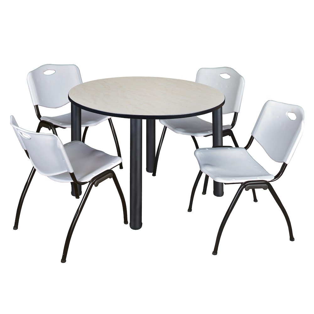 48 in Round Breakroom Table- Maple Top, Black Legs, 4 M Stack Chairs- Grey. Picture 1
