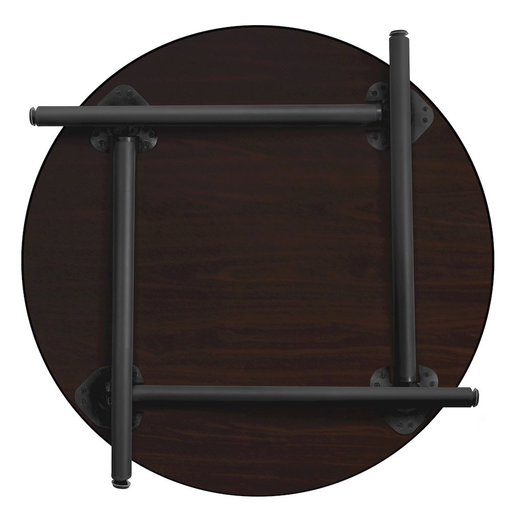 30 in. Small Round Breakroom Table- Mahogany Top, Black Folding Legs. Picture 2