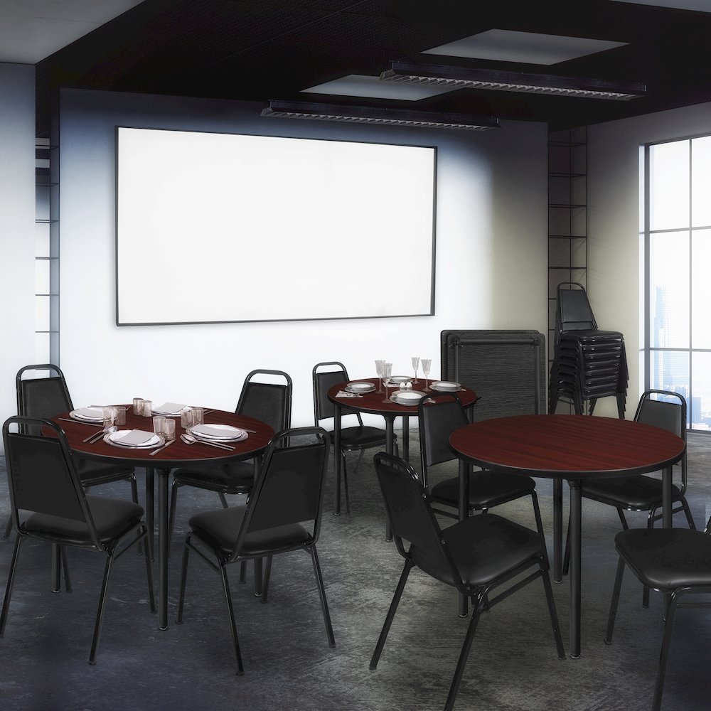 30 in. Small Round Breakroom Table- Mahogany Top, Black Folding Legs. Picture 5