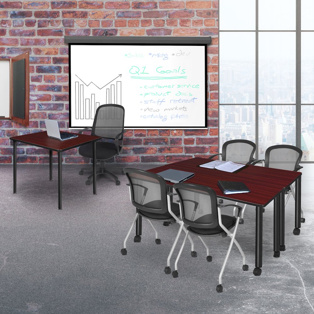 42 in. Medium Square Breakroom Table- Mahogany Top, Black Folding Legs. Picture 6
