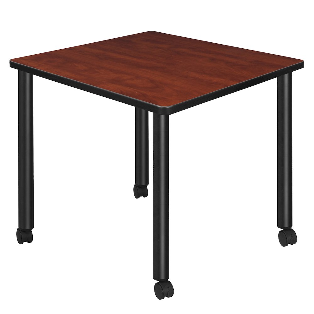 Small 30 in. Square Breakroom Table- Cherry Top, Black Mobile Legs. Picture 1