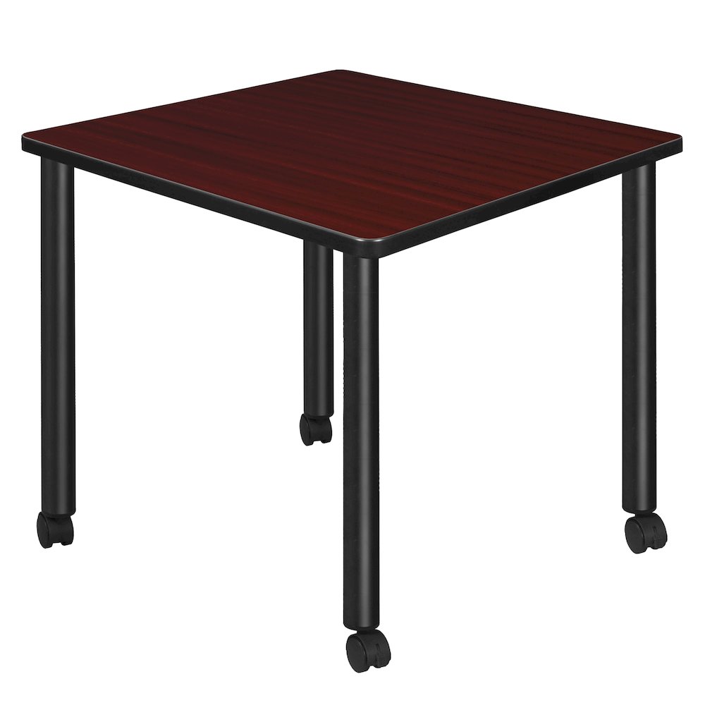 Small 30 in. Square Breakroom Table- Mahogany Top, Black Mobile Legs. Picture 1